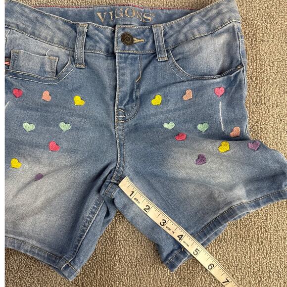 Vigoss Jean Shorts Embroidered Hearts Adjustable Waistband Girls Size 12 - Picture 5 of 6